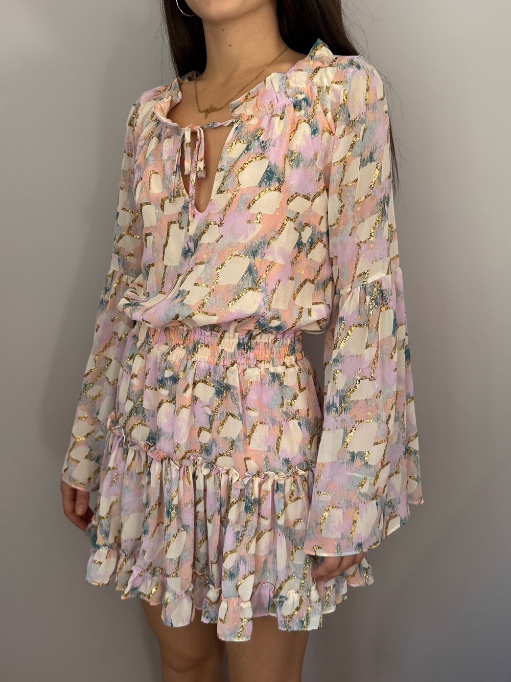 Vintage Buddy Pastel Pink Floral and gold dress